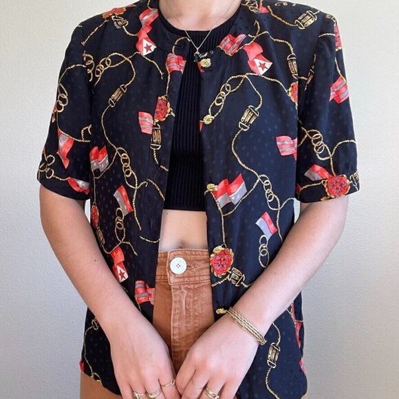 Vintage 80s Womens I. Magnin 100% Silk Button Down Lightweight Blouse Sz M - Picture 11 of 12